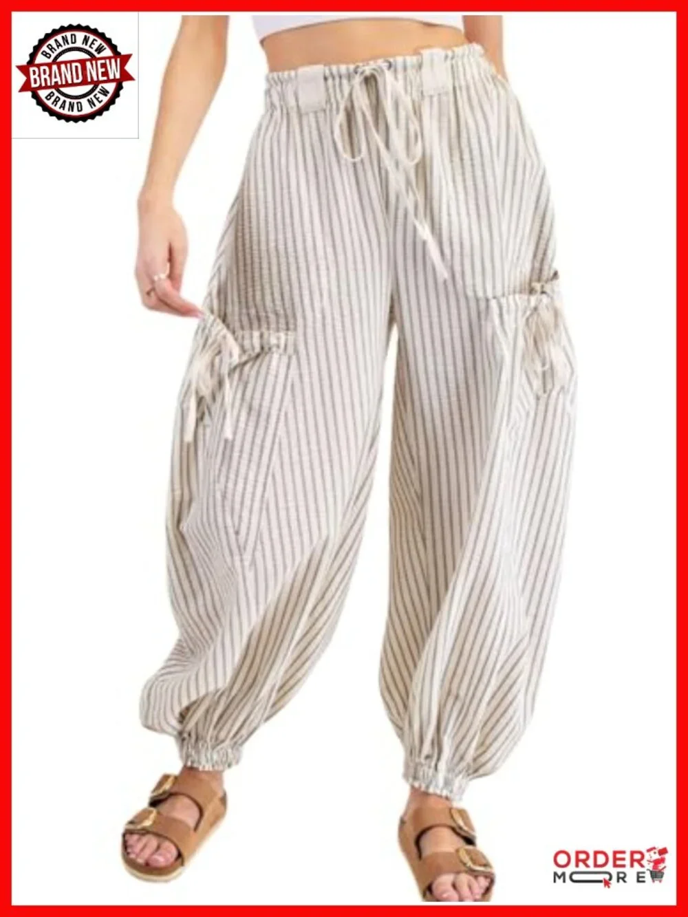 Women's Drawstring Striped Wide Leg Lounge Pants with Pockets